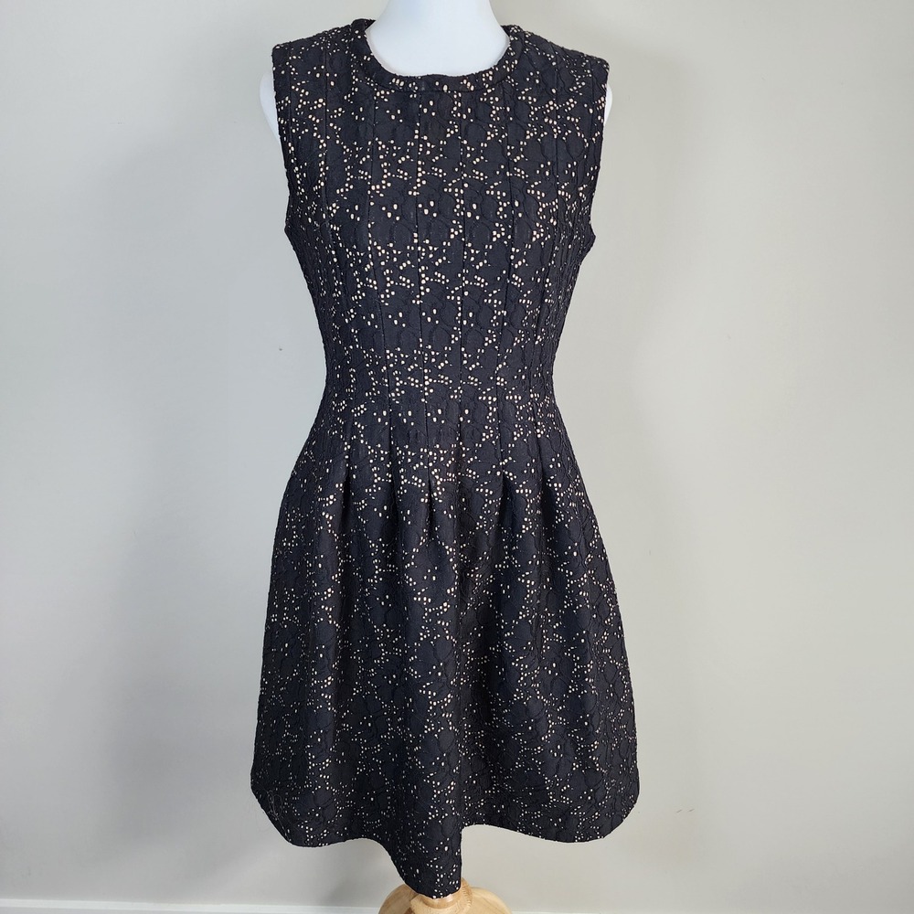 Simons Lace Fit Flare Dress Womens 6 Black Eyelet Event Formal Cocktail Elegant